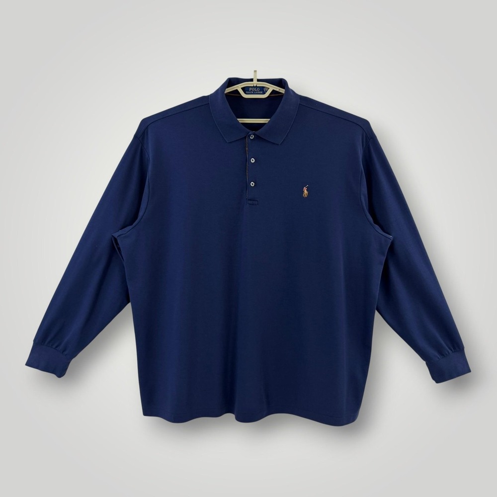 Polo Ralph Lauren Mens Big 3X Blue Long Sleeve Polo Shirt Pony Logo Cotton